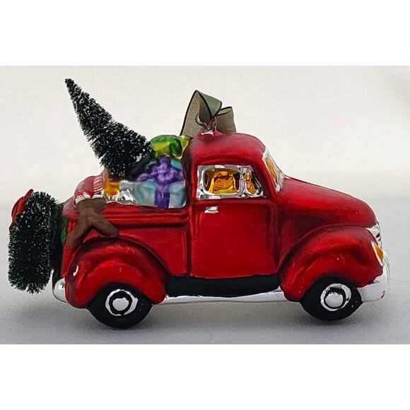 Ornament-Holiday-Glass-Red Pickup Truck-Christmas Tree-Unique-Novelty-Large - Picture 10 of 14